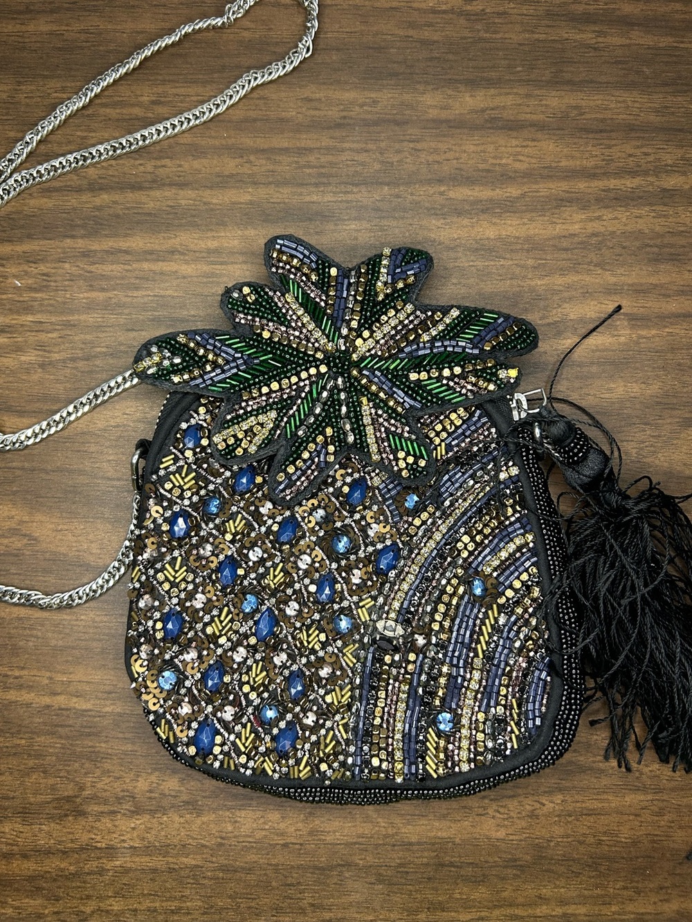 Zara Beaded Pineapple Fruit Crossbody Bag Chain Strap